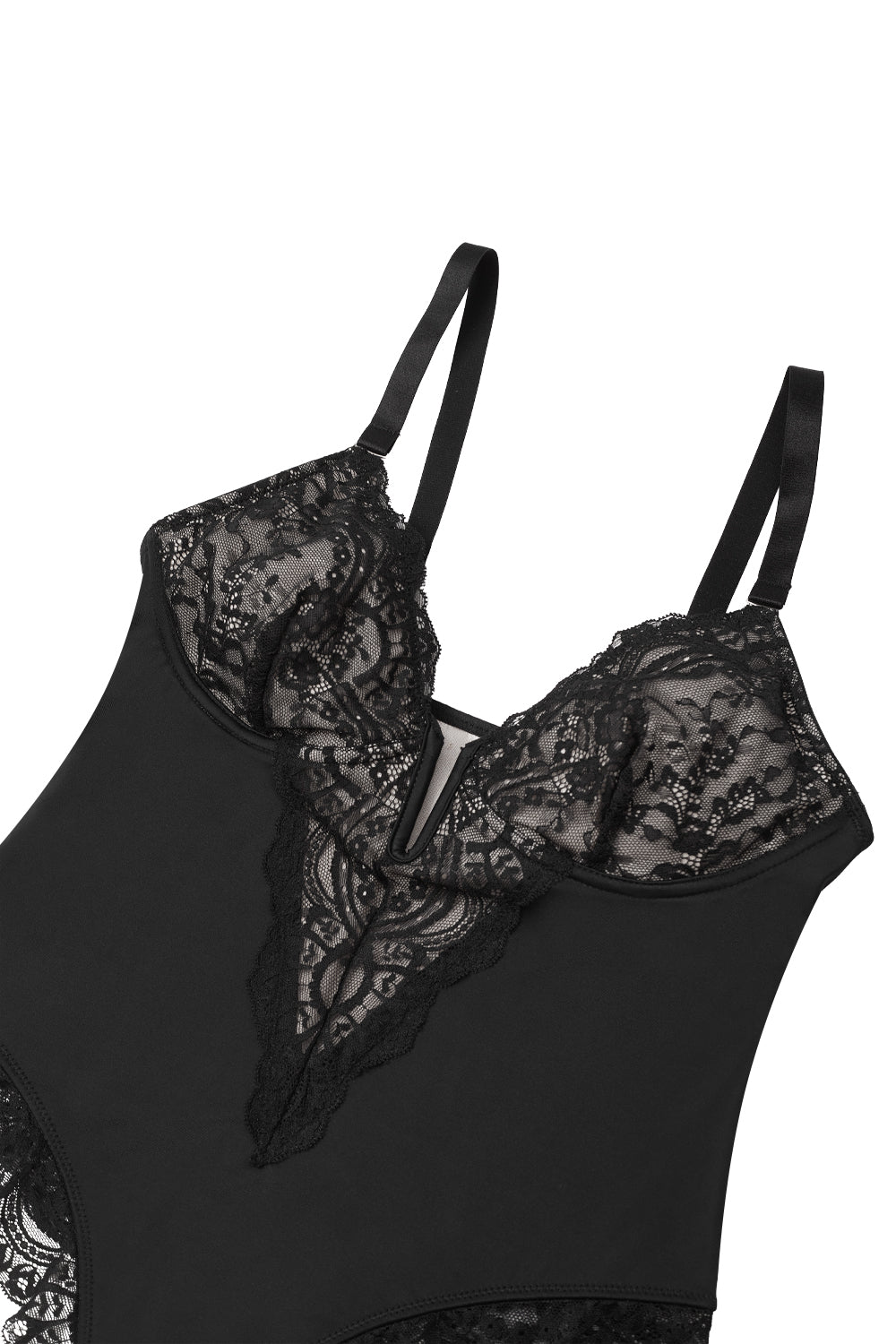 Lace One - piece Body Shaper with Abdominal Control and Adjustable Shoulder Straps
