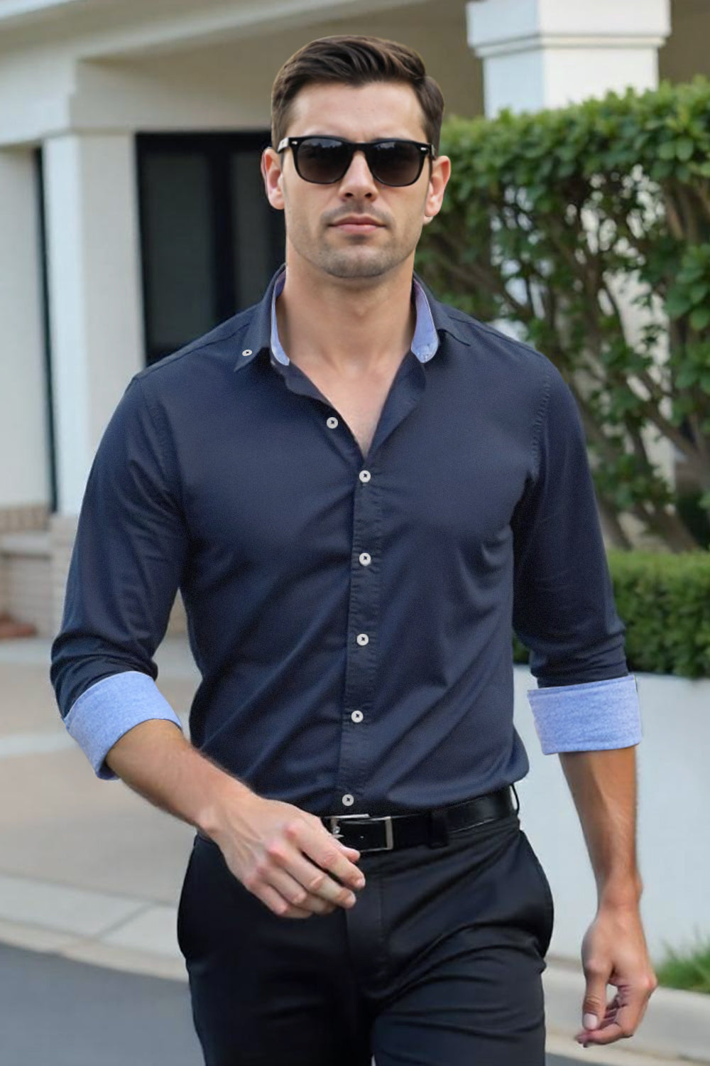 lim Fit Long Sleeve Shirts with Button - down Collar