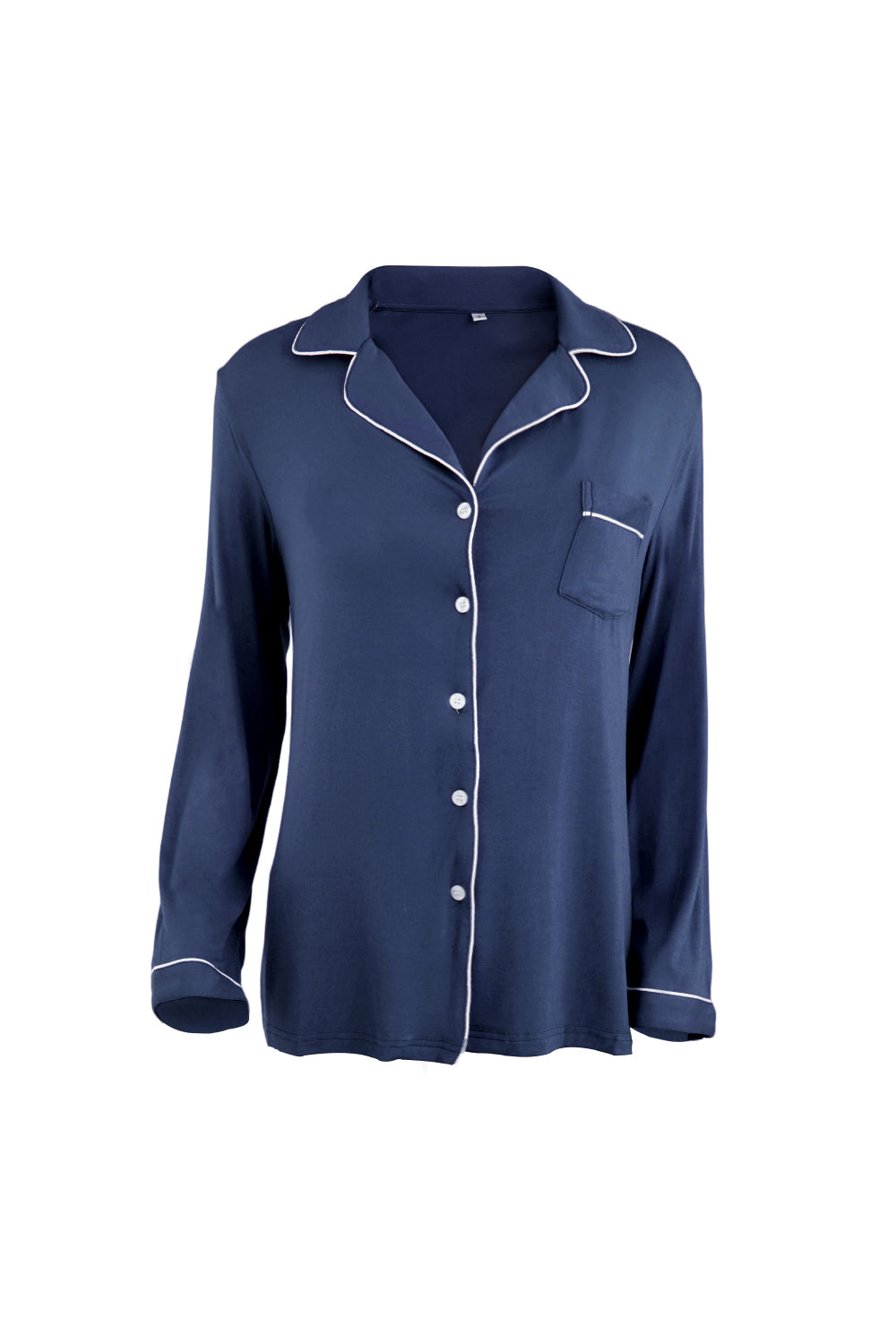 Long - Sleeved Top and Trousers Pajama Set with Open - Collar and Button - Front Design