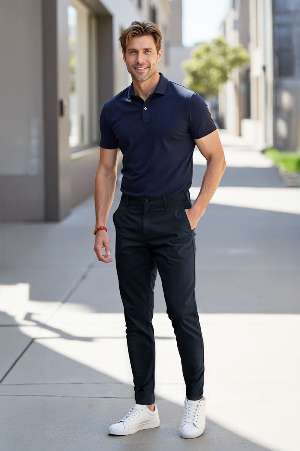 Straight Leg Chinos Trousers for Business Casual