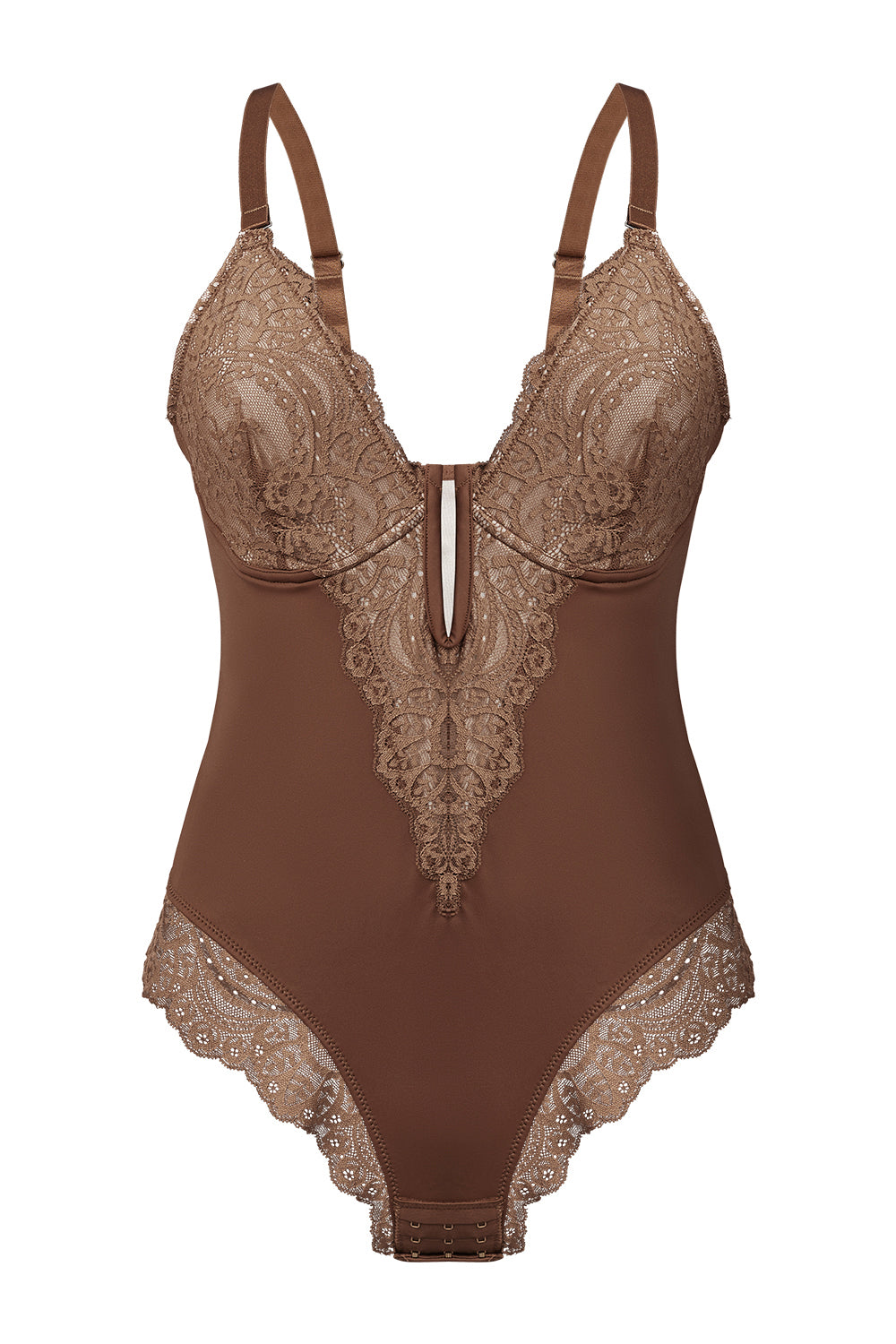 Lace One - piece Body Shaper with Abdominal Control and Adjustable Shoulder Straps