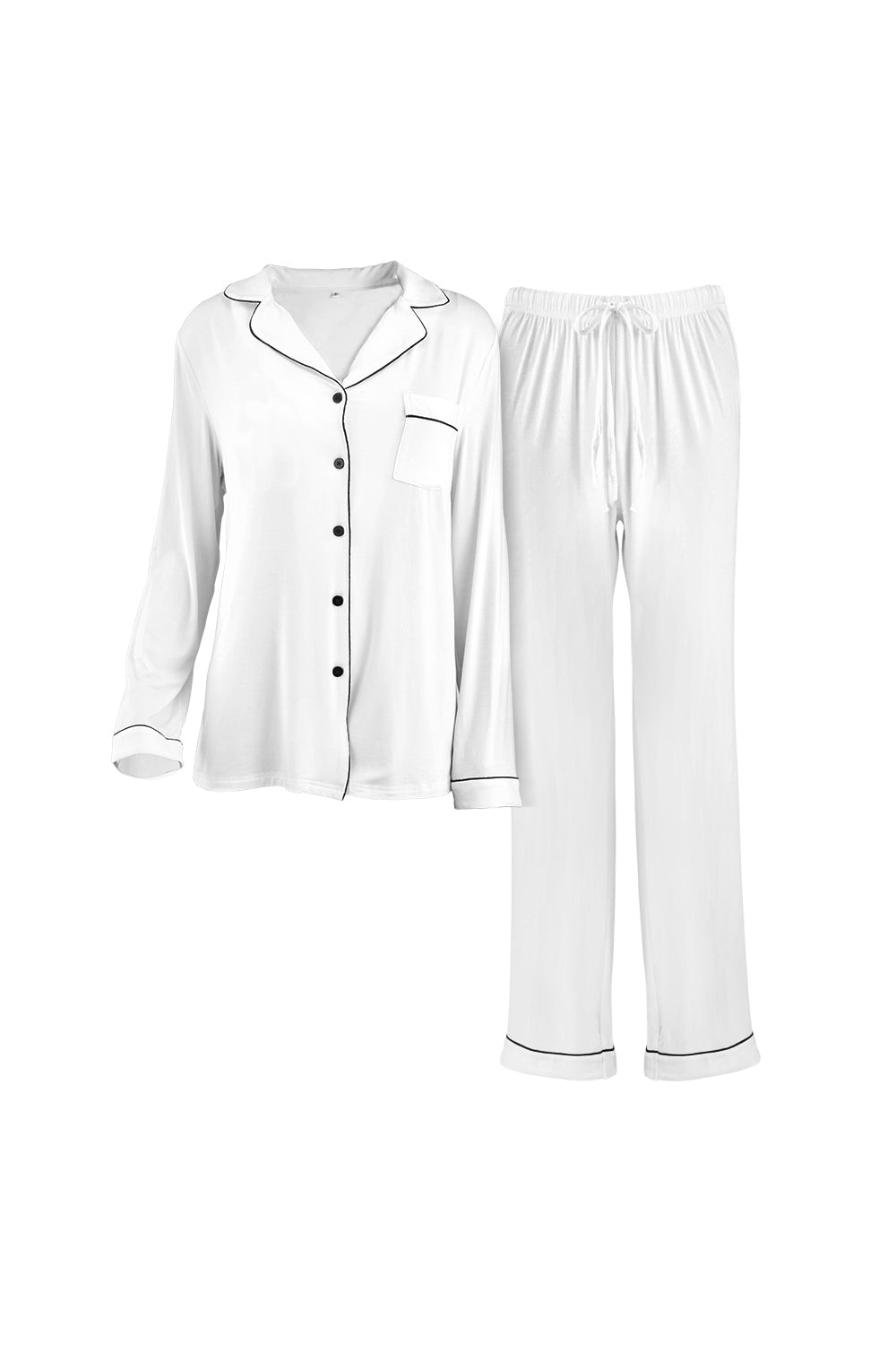 Long - Sleeved Top and Trousers Pajama Set with Open - Collar and Button - Front Design