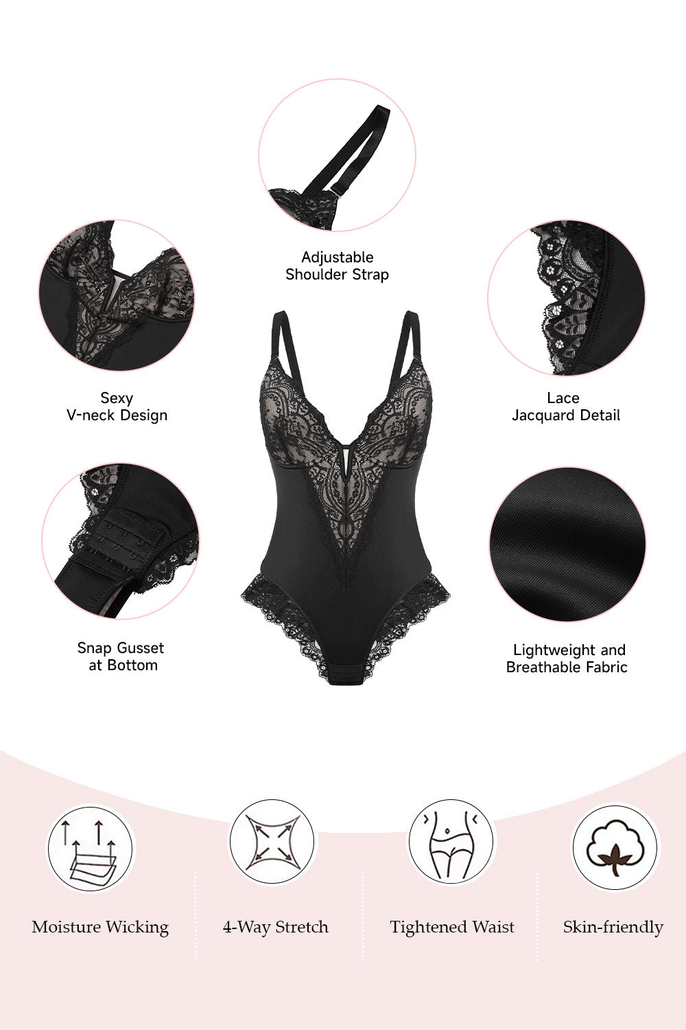 Lace One - piece Body Shaper with Abdominal Control and Adjustable Shoulder Straps
