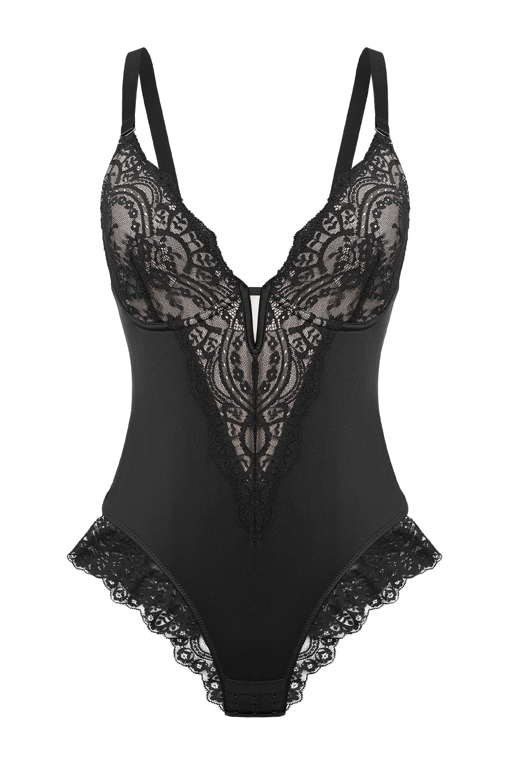 Lace One - piece Body Shaper with Abdominal Control and Adjustable Shoulder Straps