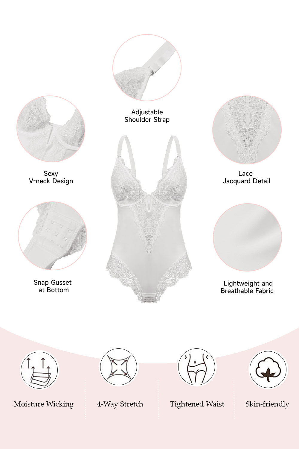 Lace One - piece Body Shaper with Abdominal Control and Adjustable Shoulder Straps