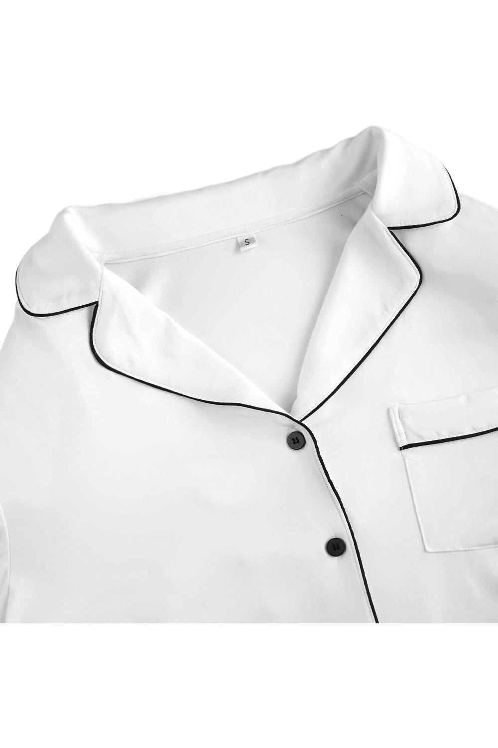 Long - Sleeved Top and Trousers Pajama Set with Open - Collar and Button - Front Design
