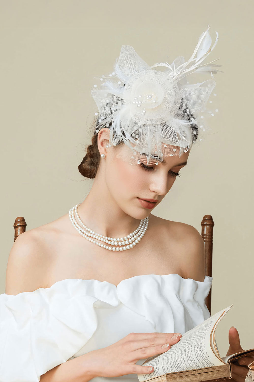 Dual - use Headband & Barrette with Netting, Flower and Feather Designs