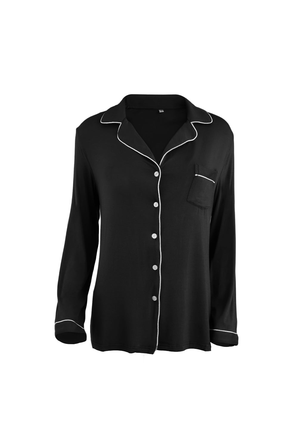 Long - Sleeved Top and Trousers Pajama Set with Open - Collar and Button - Front Design