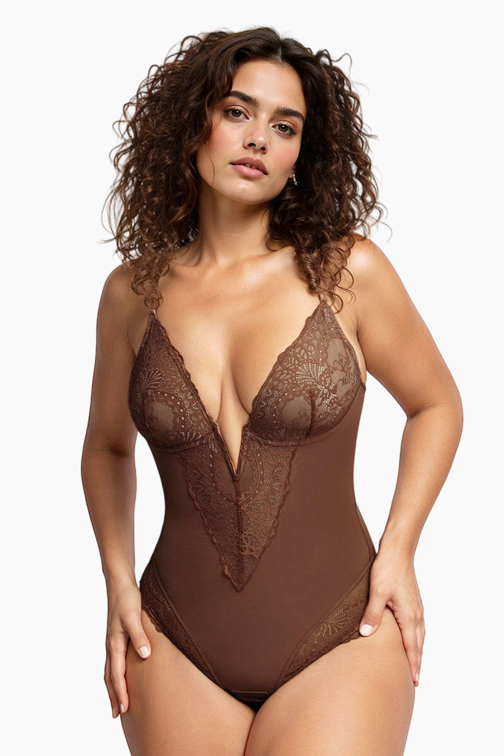 Lace One - piece Body Shaper with Abdominal Control and Adjustable Shoulder Straps