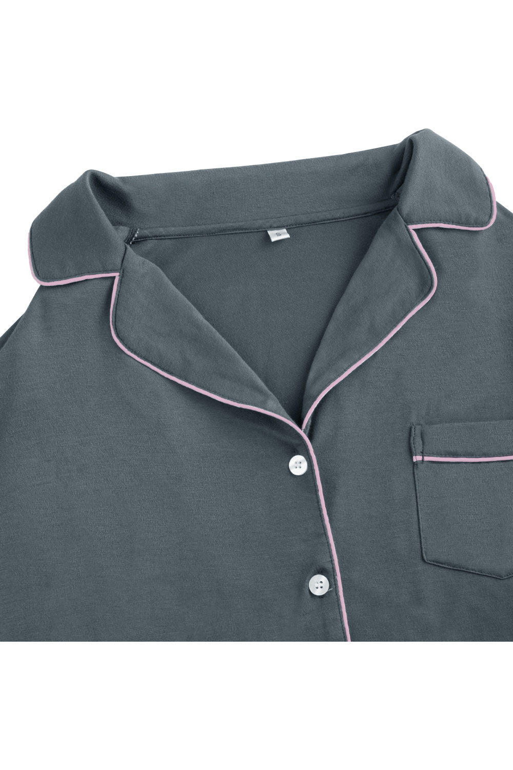 Long - Sleeved Top and Trousers Pajama Set with Open - Collar and Button - Front Design