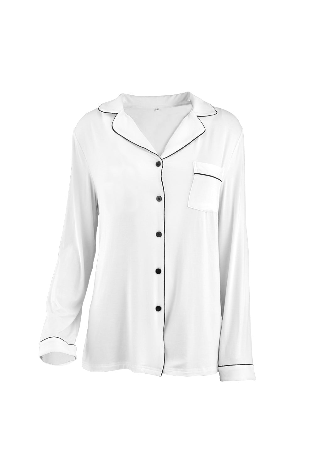 Long - Sleeved Top and Trousers Pajama Set with Open - Collar and Button - Front Design