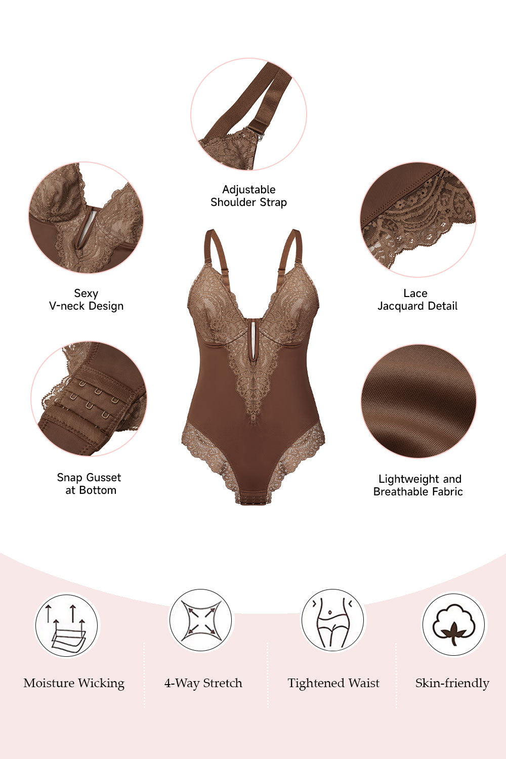 Lace One - piece Body Shaper with Abdominal Control and Adjustable Shoulder Straps