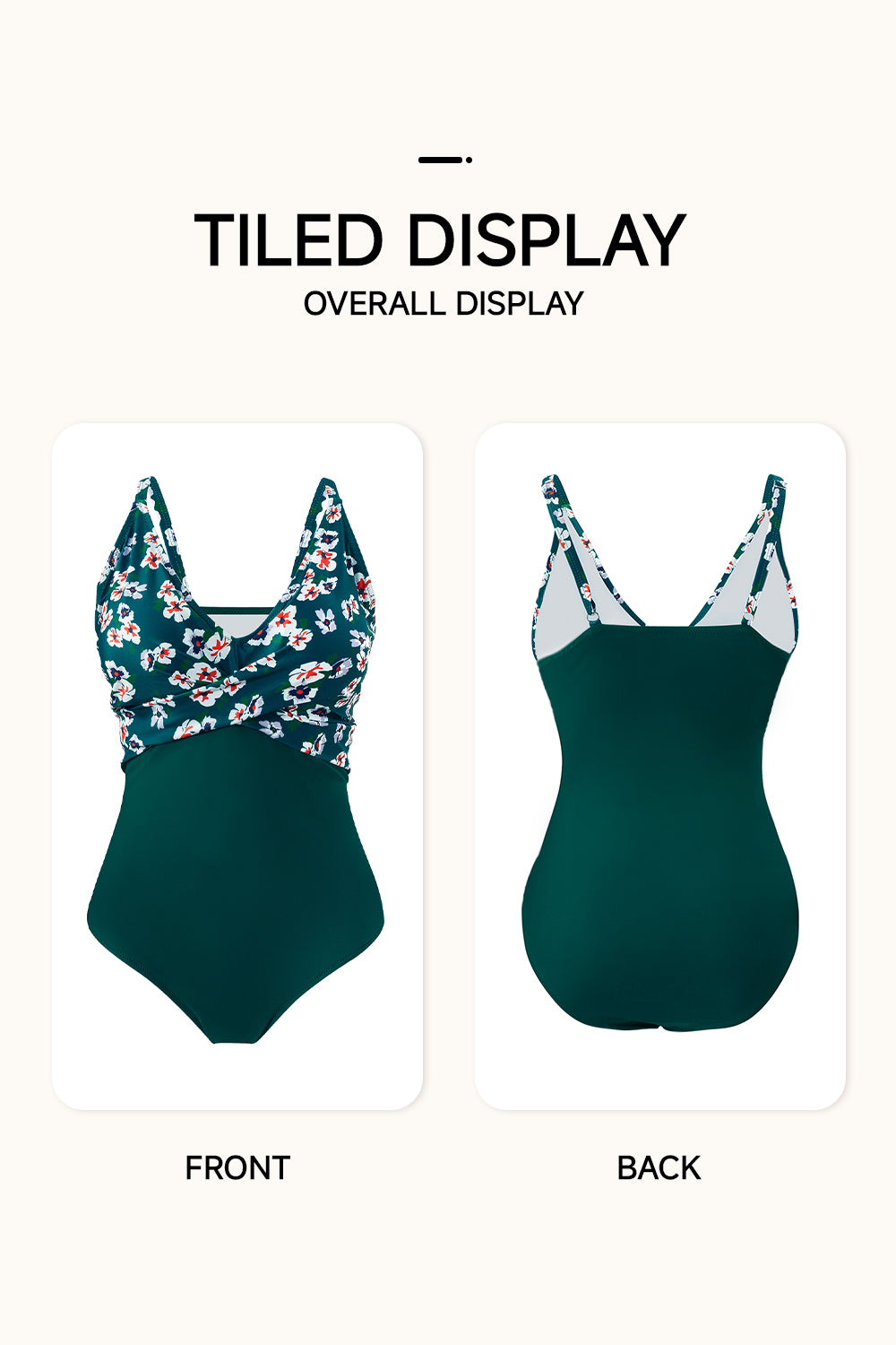 One - piece V - neck swimsuit in turquoise with floral patterns