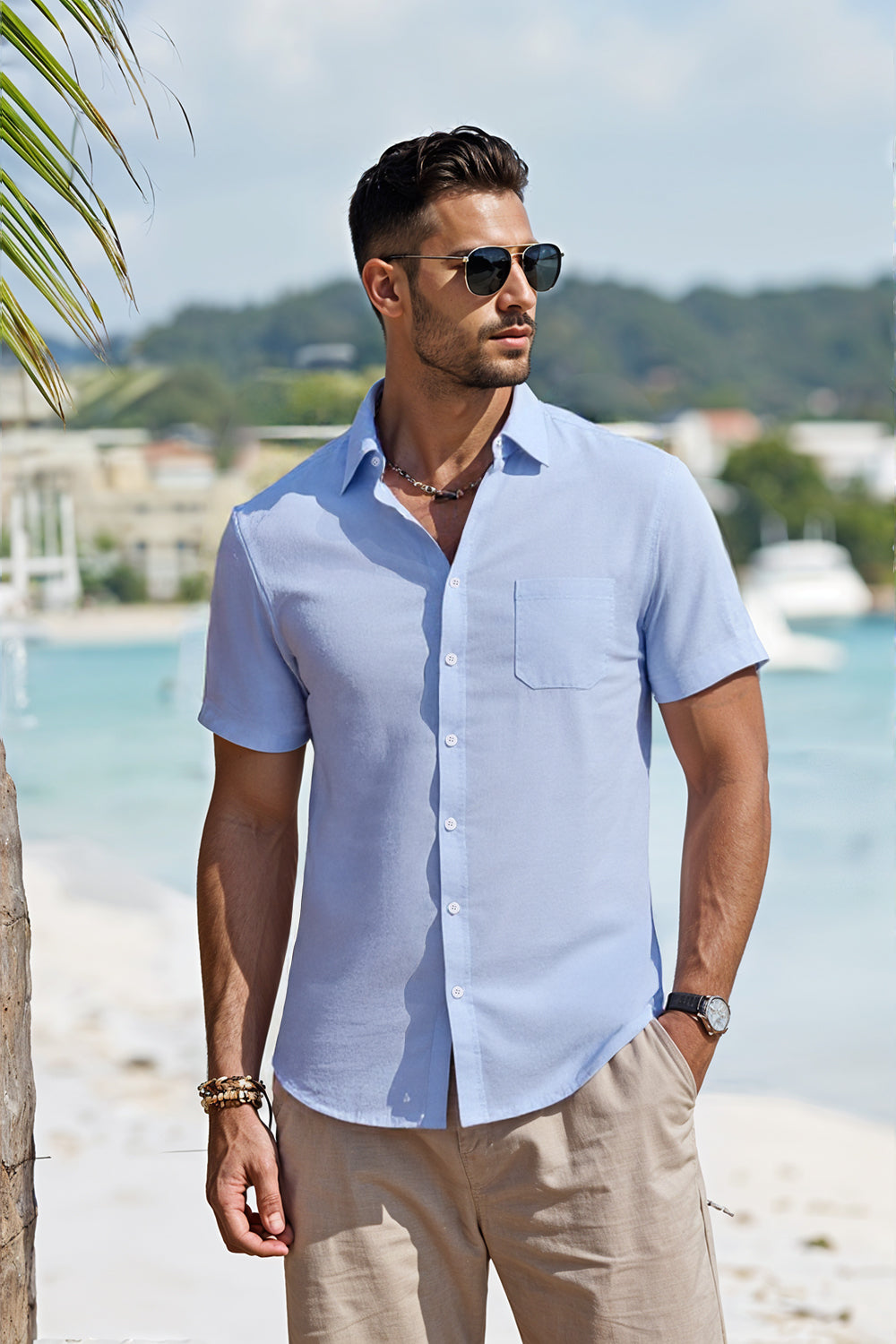 Men's Cotton Short sleeve Shirt in Solid Color