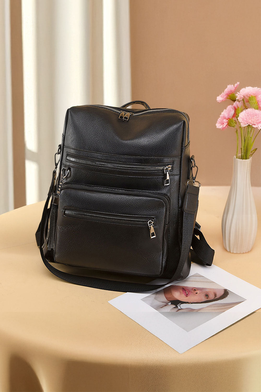 Black Large-capacity Backpacks Made of PU Leather