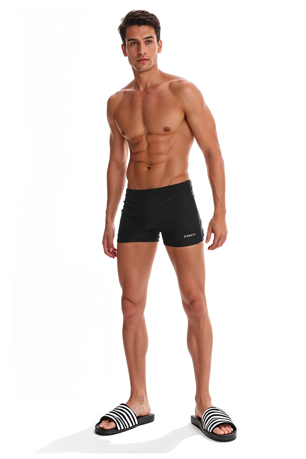 Men's Boxer Swim Shorts with Black Sharkskin Print