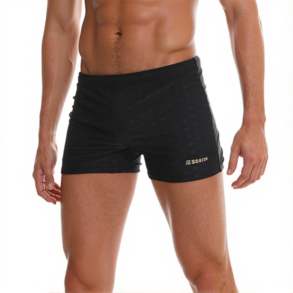Men's Boxer Swim Shorts with Black Sharkskin Print